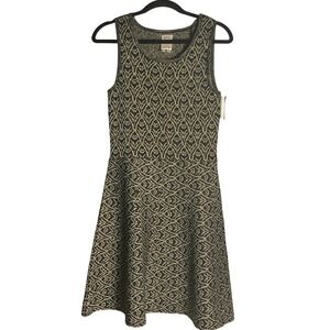 Ali Ro Knit Dress Metallic Gold Black Geometric Pattern Sleeveless Fit Flare M